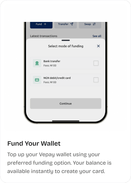 Get your virtual cards from Vepay
